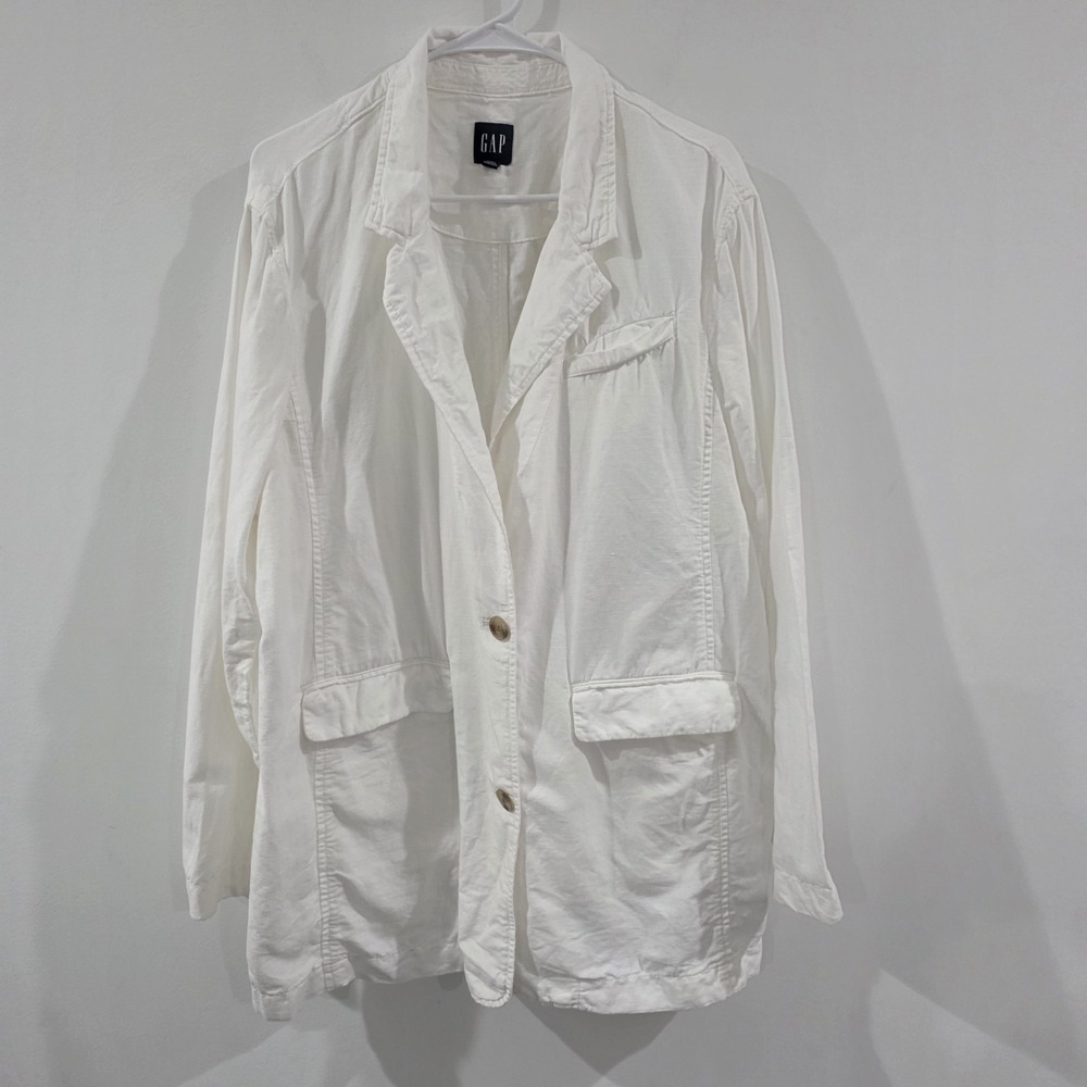 Gap Womens Linen Blazer Size XL White Minimalist Business Casual Career‎ Office